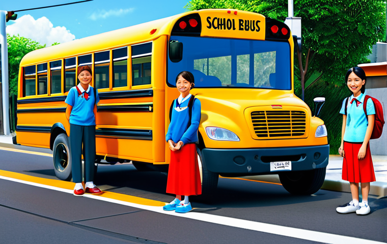 Tayo and Friends at School**

A group of friendly, fully clothed little bus characters (Tayo, Rogi, Lani, Gani) at a bright and colorful school bus stop, appropriate attire, waiting patiently, safe for work, perfect anatomy, correct proportions, family-friendly scene, cheerful expressions, daytime setting, sunny weather, professional illustration.

**
