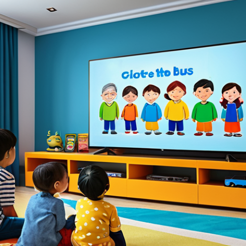 Home 22 **
A group of diverse children, all fully clothed in colorful and modest outfits, joyfully watching "Tayo the Little Bus" on a large screen in a brightly lit, family-friendly living room. Tayo characters are visible on the screen. Safe for work, appropriate content, perfect anatomy, natural proportions, high-resolution, professional illustration.
**