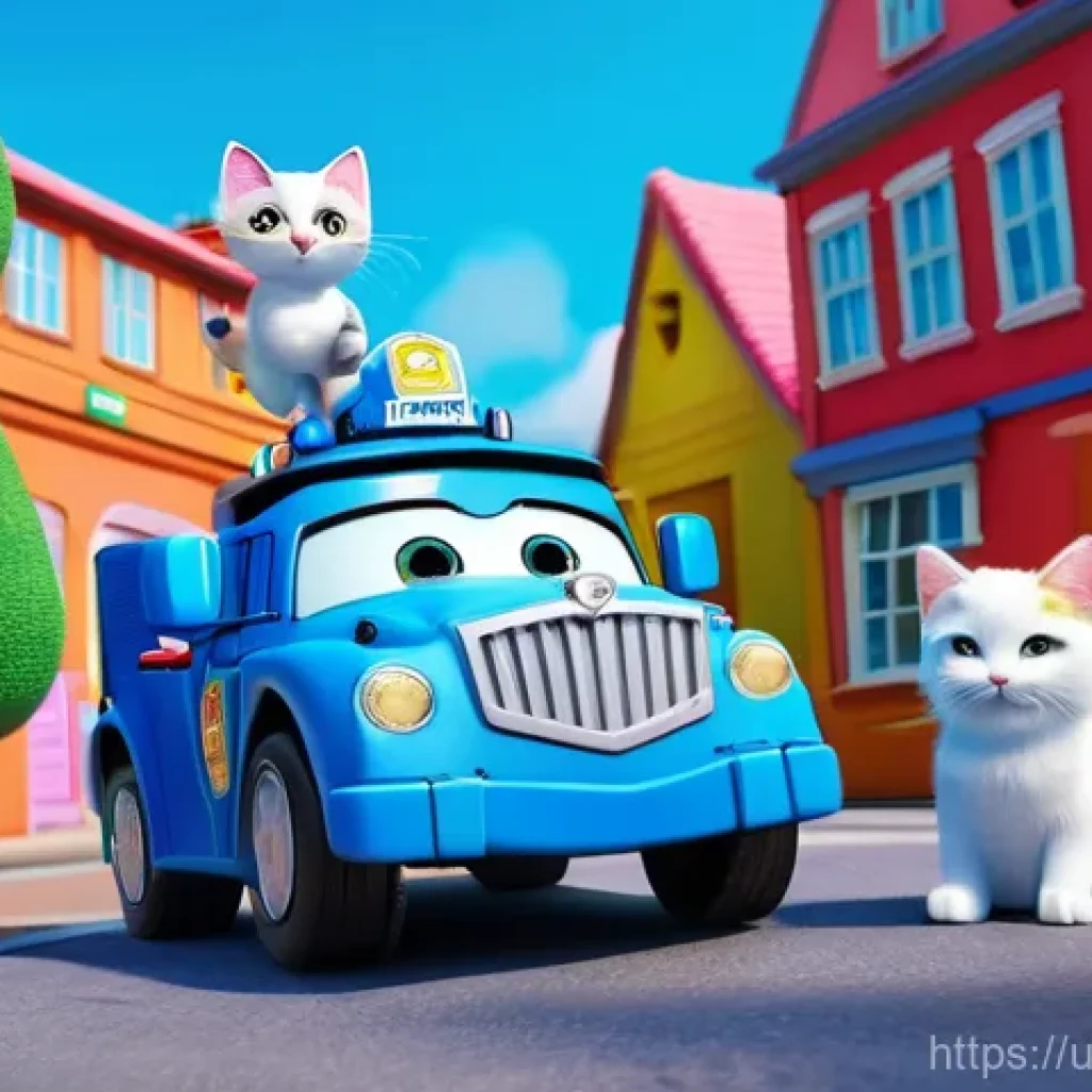 타요 비슷한 애니메이션 - **Prompt:** A vibrant, cheerful 3D animated scene of the "Robocar Poli" rescue team in action. Poli,...