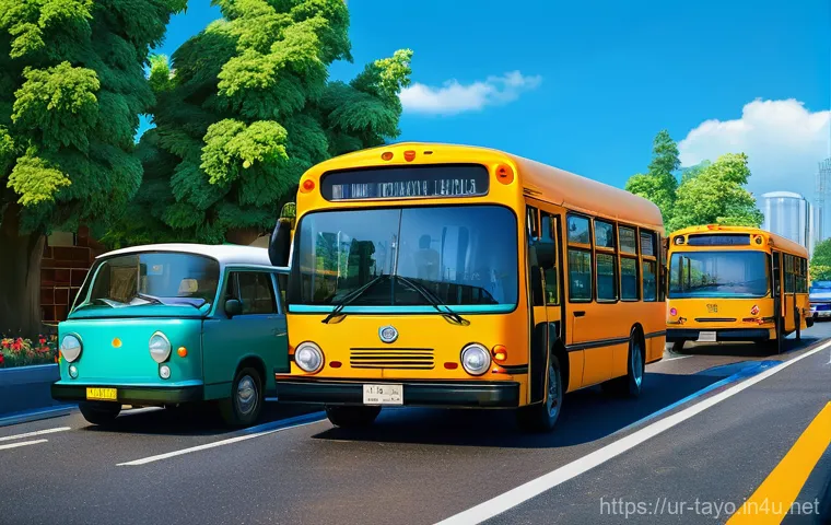 타요의 에피소드 베스트 5 - **Prompt 1: A heartwarming scene of cooperation and friendship among little buses.**
"A group of...