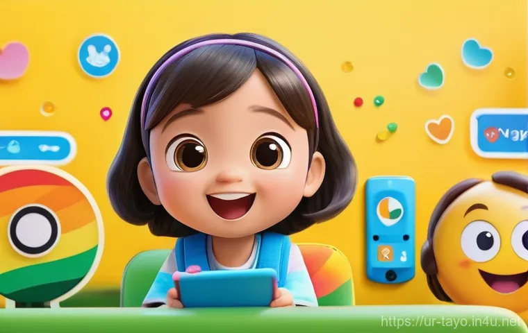 타요 이모티콘 출시 - **Prompt 1: Child's Joy and Creativity with Tayo Emojis**
"A vibrant, eye-level shot of a joyful...