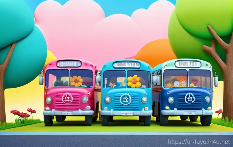 타요 캐릭터와 색채의 중요성 - **Prompt 1: Tayo and the Joy of Learning Colors**
    A cheerful, vibrant illustration of a bright b...