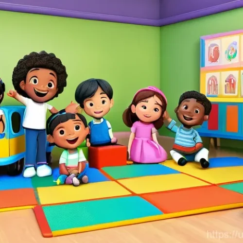 Home 29 타요의 시장 점유율 - **Prompt:** A vibrant and cheerful scene depicting a group of diverse children, aged 4-7, eagerly ga...