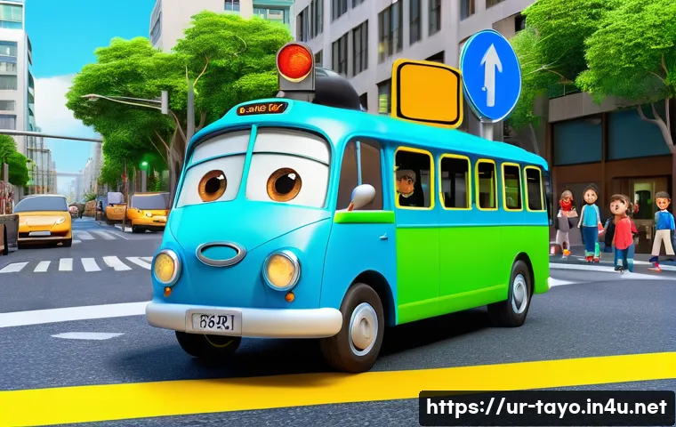 타요와 어린이 안전 - Road Safety Lesson with Tayo**
A vibrant and cheerful animated scene depicting Tayo the Little Bus a...